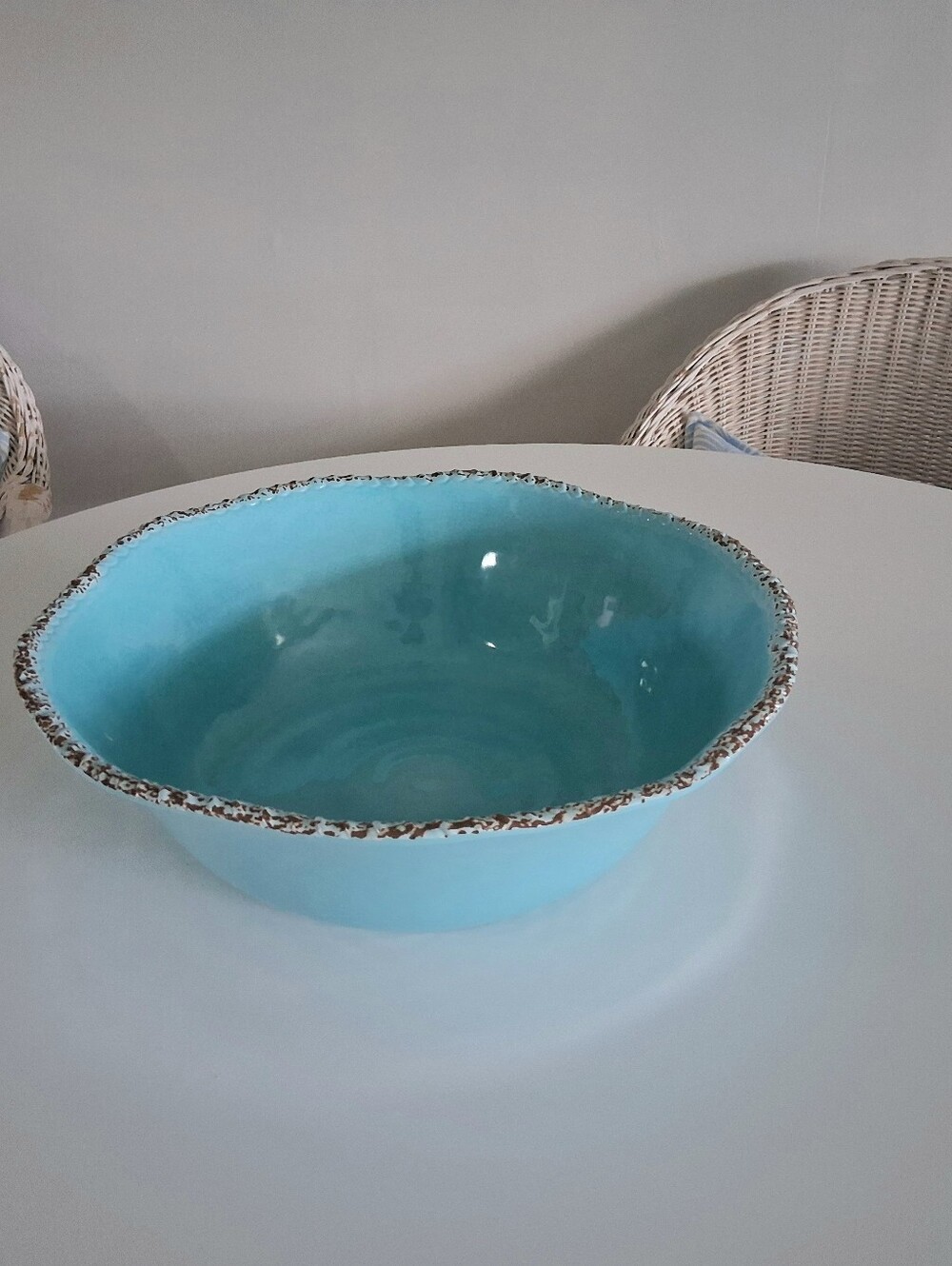 Tommy Bahama Turquoise Melamine Serving Bowl with Crackle Rim Large